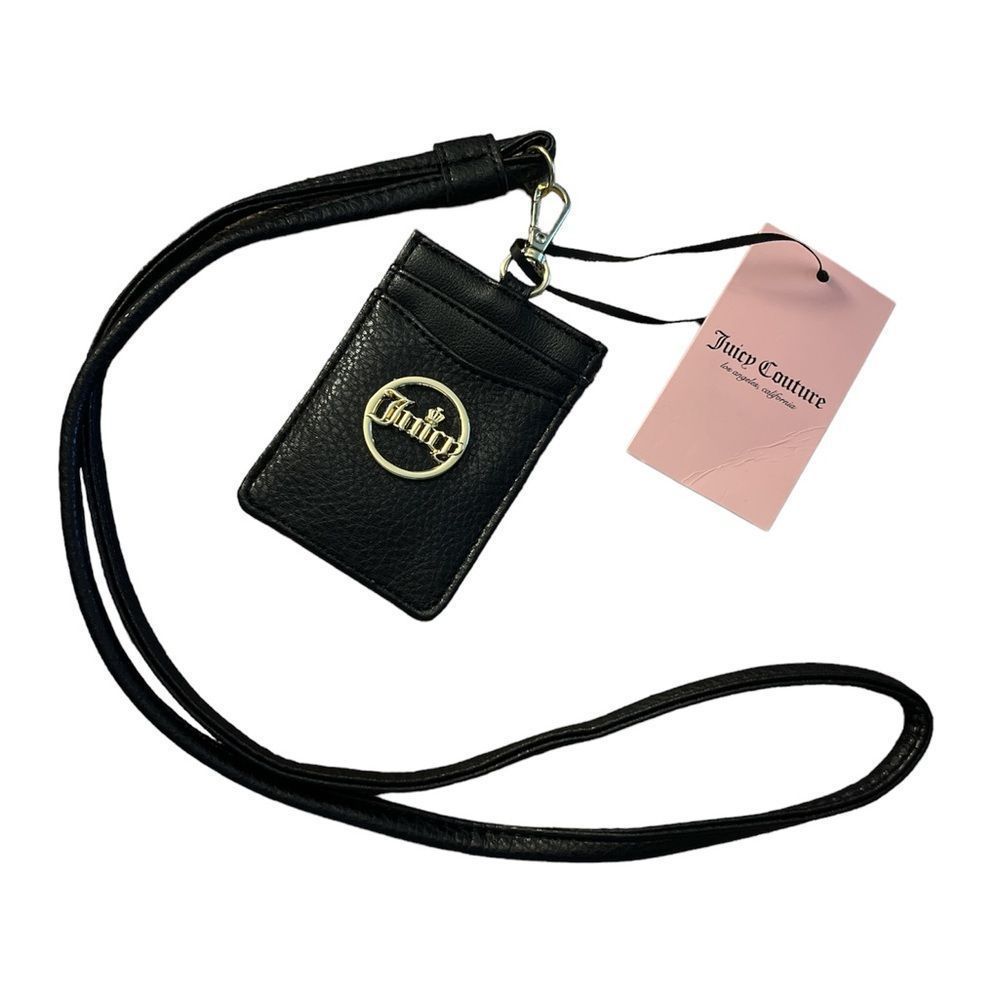 Juicy Couture Black Leather Lanyard / ID & Credit Card Holder / Wallet